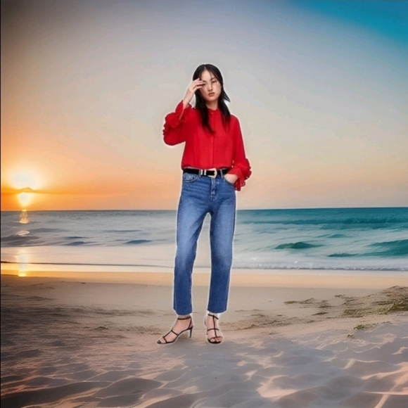 Zara Tops - ZARA Women's Pre-owned Ruffles Collar Blouse(Red, US M / EUR M)